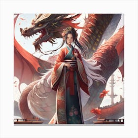 Chinese Woman With Dragon Canvas Print