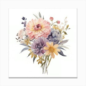 Watercolor Flowers Bouquet 1 Canvas Print