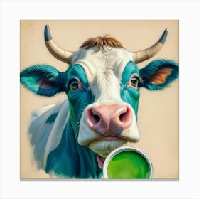 Cow With Green Drink Canvas Print