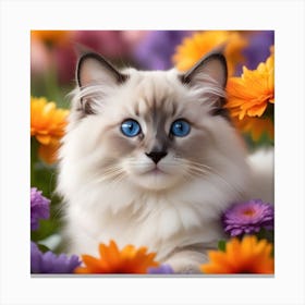 Cat In Flowers 11 Canvas Print
