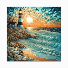 Mosaic Lighthouse At Sunset Canvas Print