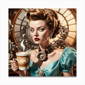 Steampunk Woman With Coffee Canvas Print