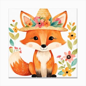 Floral Baby Fox Nursery Illustration (7) Canvas Print