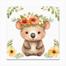 Floral Baby Wombat Nursery Illustration (25) Canvas Print