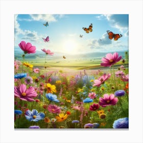 Colorful Meadow With Butterflies Canvas Print