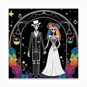 Day Of The Dead Wedding whimsical minimalistic line art rainbow Canvas Print