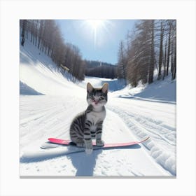 Gato En La Nieve Posando Canvas Print