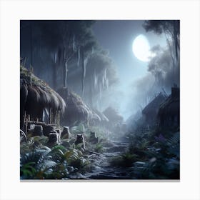 Huts In The Forest, Echoes of Endor: A Glimmer of Hope in the Forest Ruins 2 Canvas Print