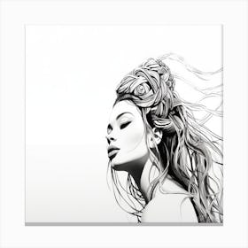 Continuous Lines - Girl With Long Hair Canvas Print