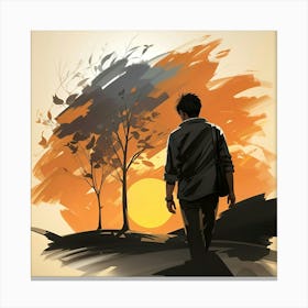 Man Walking At Sunset Canvas Print