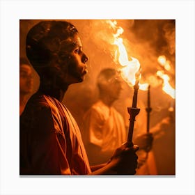 Boy Holding A Torch Canvas Print