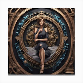 Woman Sitting In A Circular Frame Canvas Print