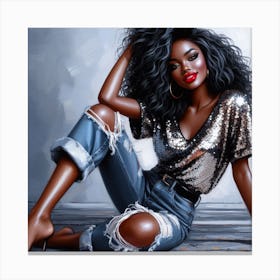 Black Woman In Jeans 1 Canvas Print