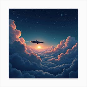 A Ship Sailing Through Glowing Clouds In The Night Sky 1 Canvas Print