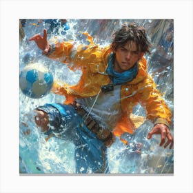 Soccer Player In The Rain Canvas Print
