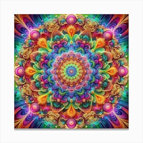Vibrant Visions: A Fractal Mandala with Psychedelic Patterns Canvas Print