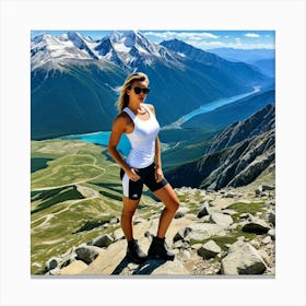 Woman On Top Of A Mountain 3 Canvas Print