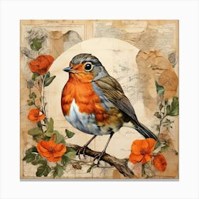 Bird Painting Collage European Robin 3 Art Print Canvas Print