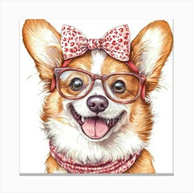 Corgi Dog With Glasses 2 Canvas Print