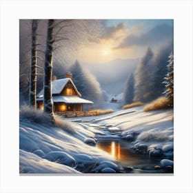 Cabin In The Snow 1 Canvas Print