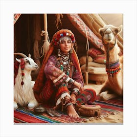 Bedouin Woman With Goat And Camel Canvas Print