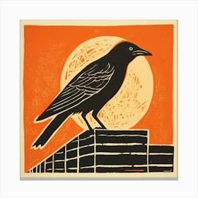 Retro Bird Lithograph Crow 1 Canvas Print