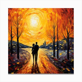 Couple Walking In The Sunset 1 Canvas Print