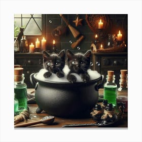 Black Cats In A Cauldron Canvas Print