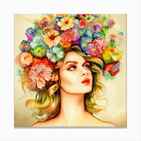 Girl With Flowers On Her Head AI Print Canvas Print