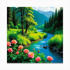 Roses By The River Canvas Print