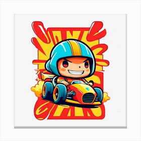 Cartoon Character Driving A Race Car Canvas Print