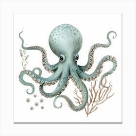Storybook Style Octopus With White Background 1 Canvas Print