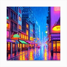 Rainy Night City Canvas Print