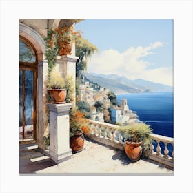 Sapphire Shores: Watercolour Elegance Along Positano's Coastline Canvas Print