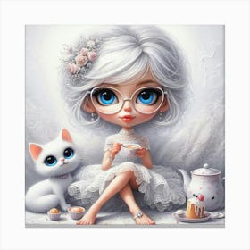 Cute Little Girl With Cat Canvas Print