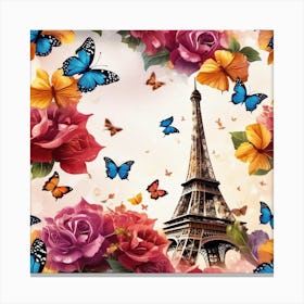 Paris Roses And Butterflies 21 Canvas Print