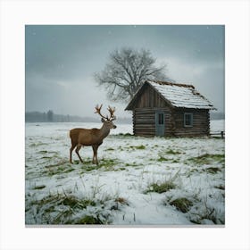 Deer In The Snow 35 Canvas Print