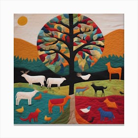 American Quilting Inspired Folk Art with bold Tones, 1235 Canvas Print