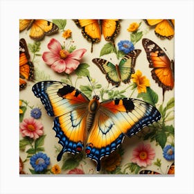 Butterflies And Flowers Canvas Print