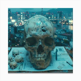 Skull On A Table Canvas Print