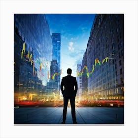 Career Progress Graph Soaring Upwards Against A Backdrop Of A Bustling Wall Street A Businessman In (4) Canvas Print