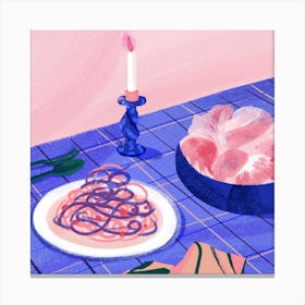 Spaghetti Dinner Square Canvas Print