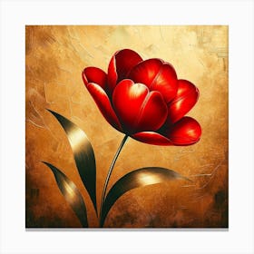 Red Tulip On A Gold Background Canvas Print