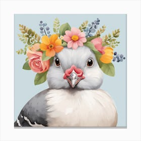Floral Baby Pigeon Nursery Illustration (11) Canvas Print