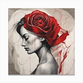 Enveloped in Crimson A Minimalist Fusion of Woman and Rose 5 Canvas Print