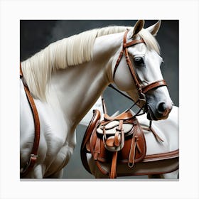 White Horse And Saddle Canvas Print