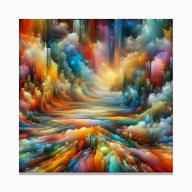 A colorful, abstract image of a landscape, featuring swirling clouds and stars. Canvas Print