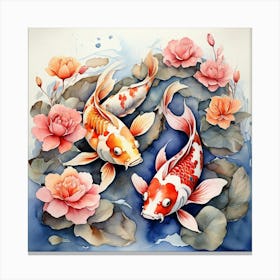 Koi Fishes Couple Watercolor Art Print Canvas Print