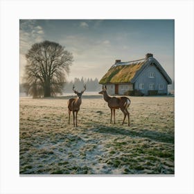 Deer In Front Of A House Canvas Print