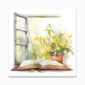 Watercolor Book And Flowers 1 Canvas Print